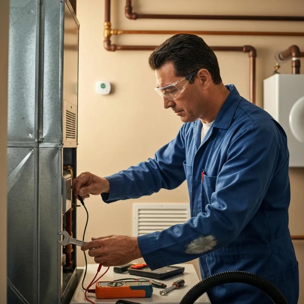 HVAC technician inspecting a furnace — routine maintenance keeps systems safe and efficient