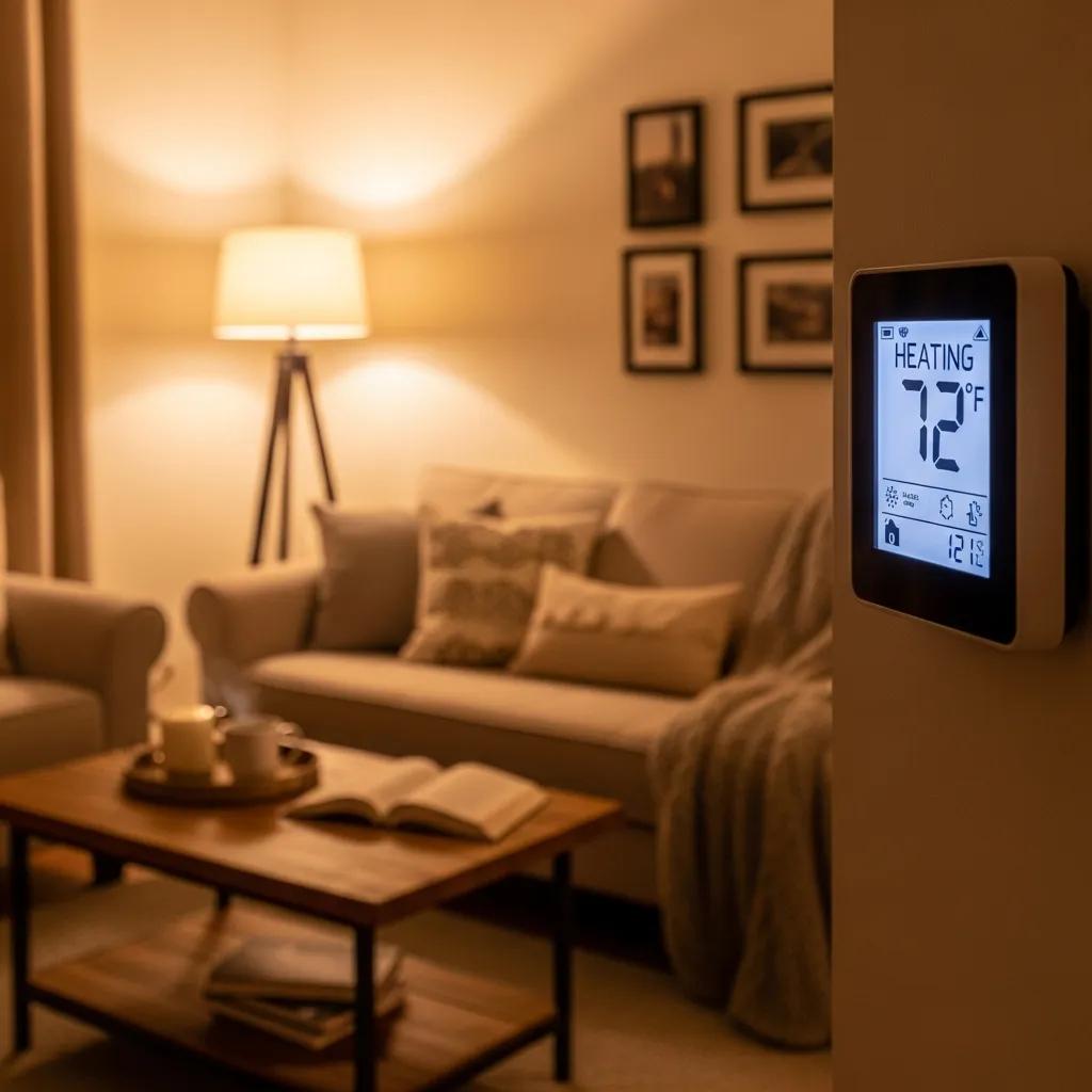 Troubleshooting Heat Pump Issues: Get Expert Repair Tips 2 Person checking a digital thermostat on a living room wall to verify heat settings and schedule